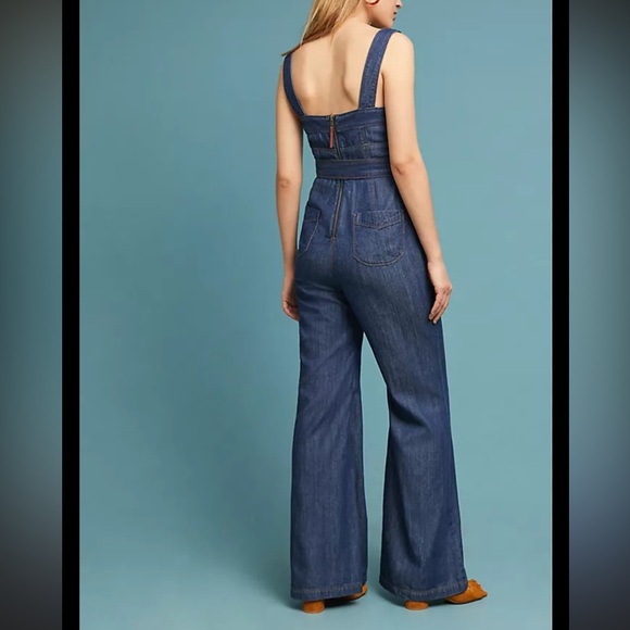 Anthropologie ett:twa Denim Chambray Flared Jumpsuit sz 6 - Picture 3 of 11